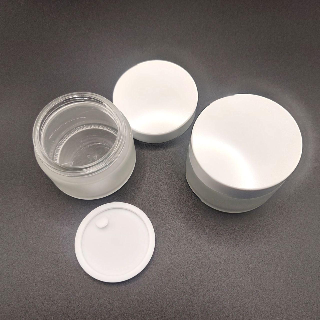 Банка 50 мл стеклянная фростированная в комплекте с крышкой белой глянцевой и  белой твердой прокладкой РР 2