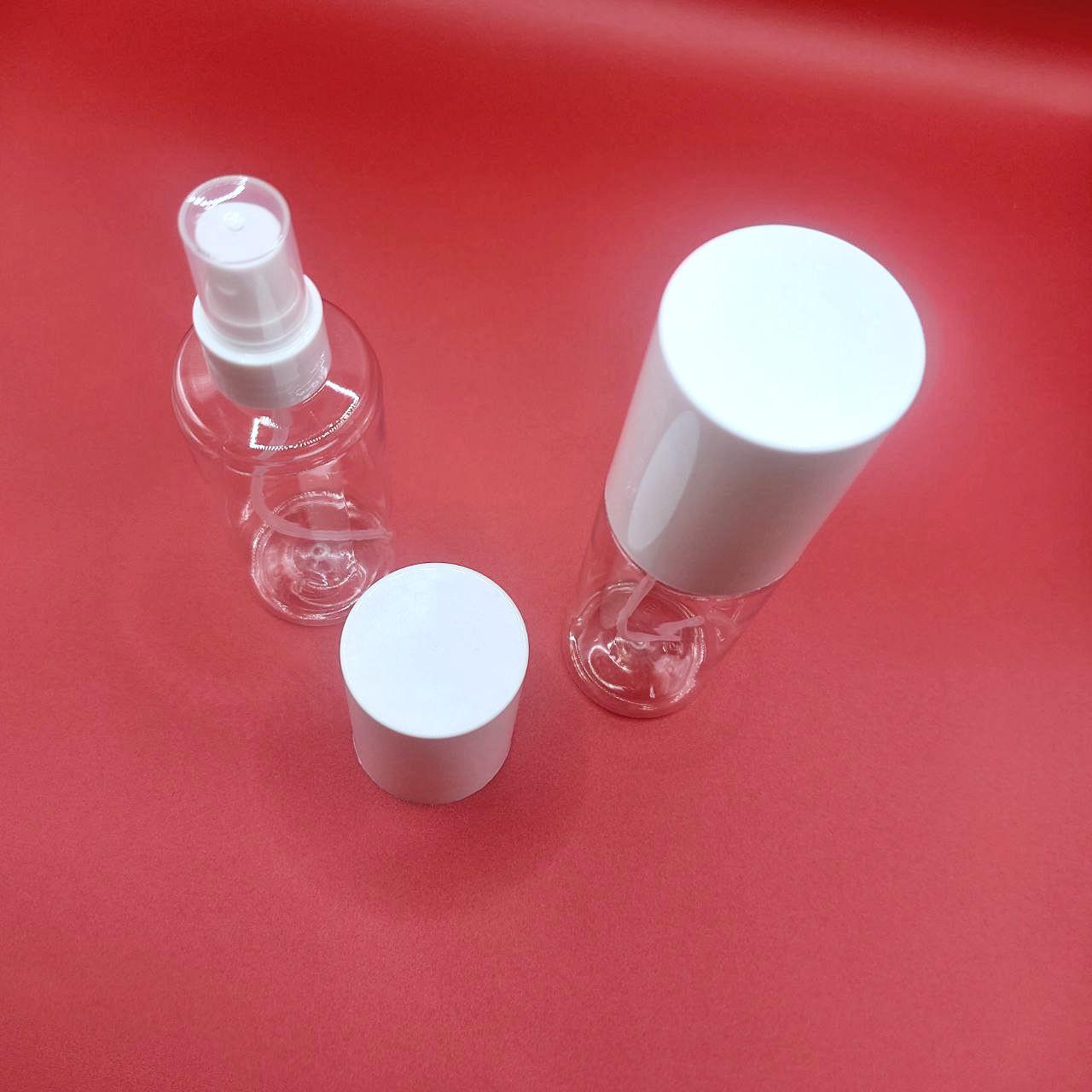 Флакон PET 100 мл 20/410 натуральный (BU805) в комплекте с белым колпаком и спреем 6