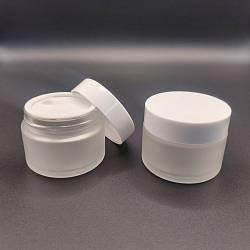 Банка 50 мл стеклянная фростированная в комплекте с крышкой белой глянцевой и  белой твердой прокладкой РР