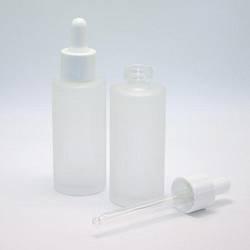 Флакон 50 мл стеклянный фростированный, 20/410, прямые плечи, d-3,7 см в комплекте с белой пипеткой