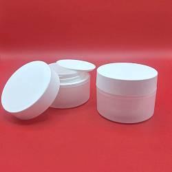 Банка 50мл РР натуральная с белым термосом PIATTO в комплекте с белой крышкой и твердым вкладышем