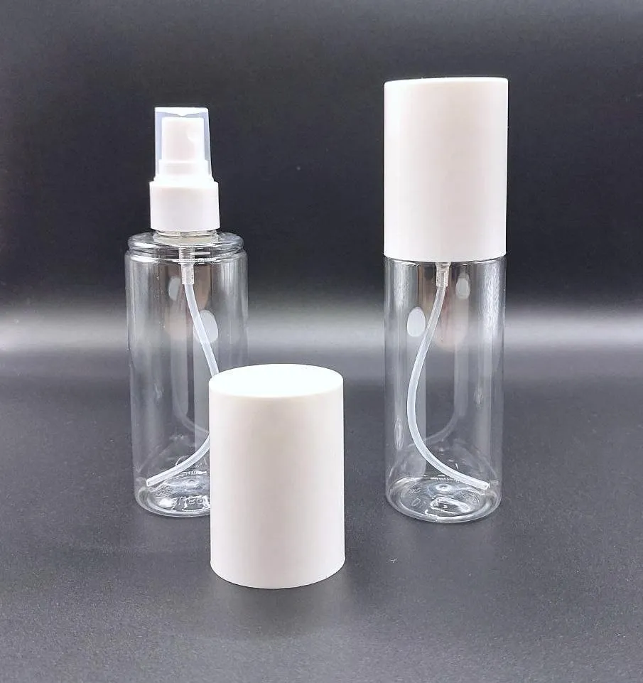 Флакон PET 100 мл 20/410 натуральный (BU805) в комплекте с белым колпаком и спреем