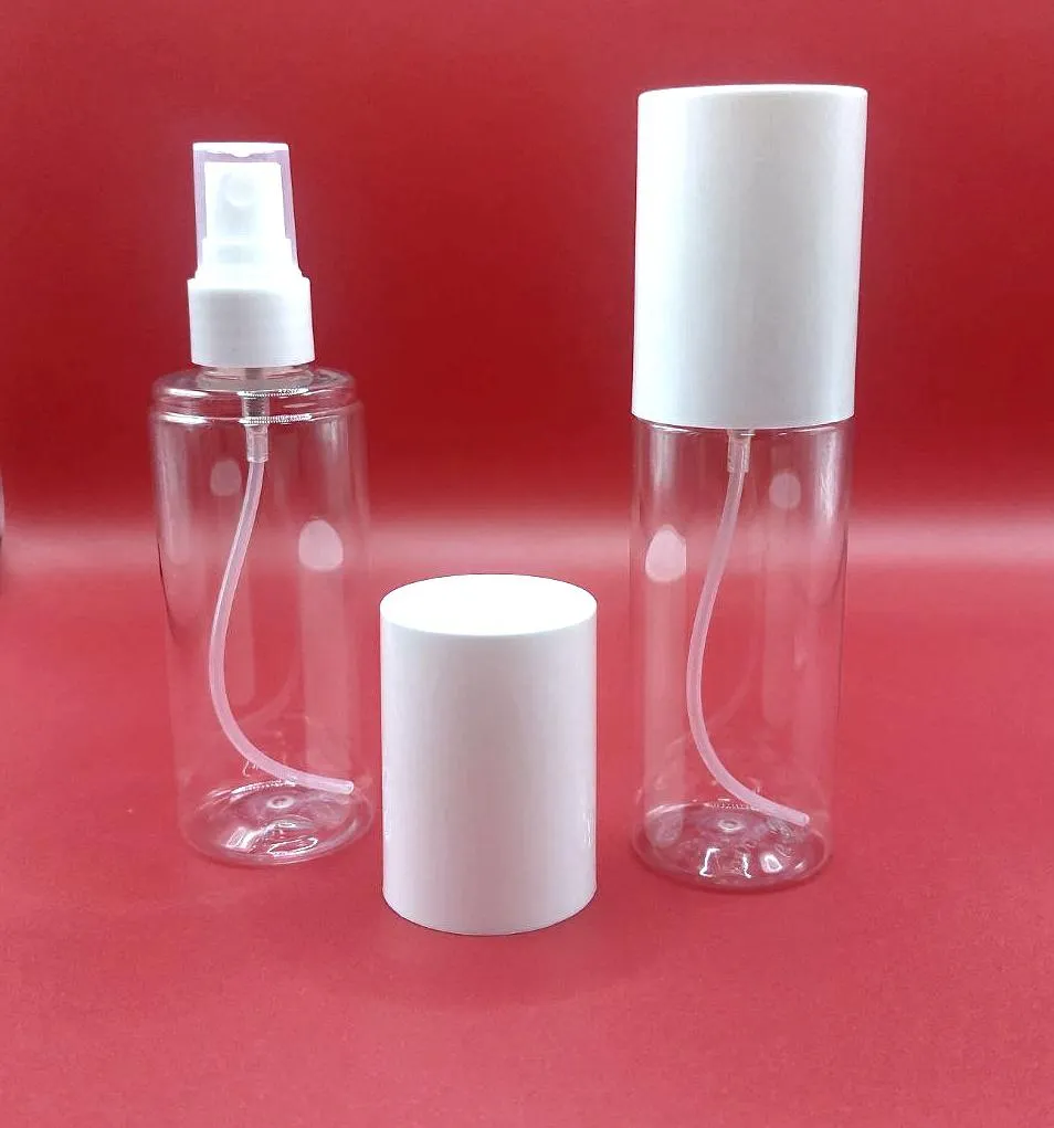 Флакон PET 100 мл 20/410 натуральный (BU805) в комплекте с белым колпаком и спреем 5