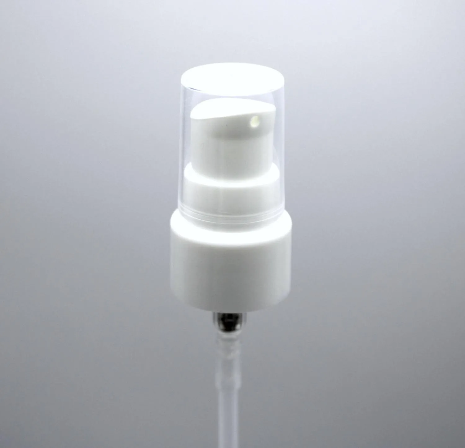 NEW_Дозатор 20/410 белый гладкий, кремовый, колпак прозрачный, трубка 150мм (в выдернутом состоянии) 2